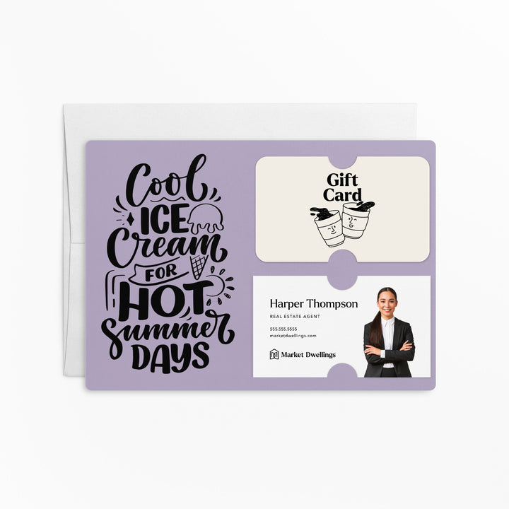 Set of "Cool Ice Cream For Hot Summer Days" Gift Card & Business Card Holder Mailer | Envelopes Included | M9-M008 Mailer Market Dwellings LIGHT PURPLE