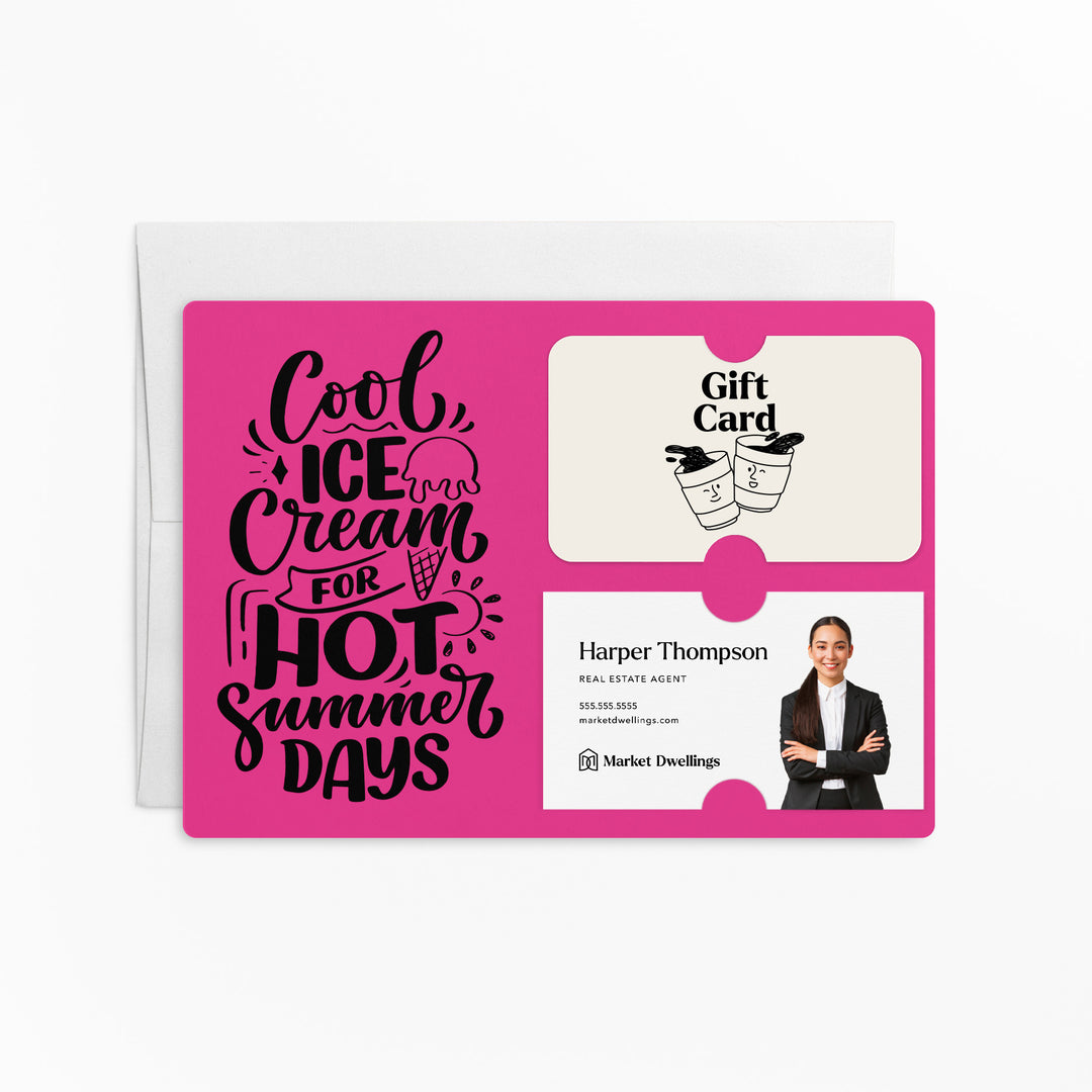 Set of "Cool Ice Cream For Hot Summer Days" Gift Card & Business Card Holder Mailer | Envelopes Included | M9-M008 Mailer Market Dwellings RAZZLE BERRY