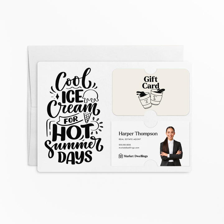 Set of "Cool Ice Cream For Hot Summer Days" Gift Card & Business Card Holder Mailer | Envelopes Included | M9-M008 Mailer Market Dwellings WHITE