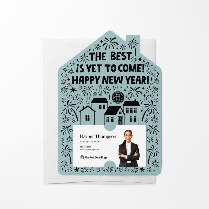 Set of The Best Is Yet To Come! Happy New Year! | New Year Mailers | Envelopes Included | M91-M001 Mailer Market Dwellings LIGHT BLUE