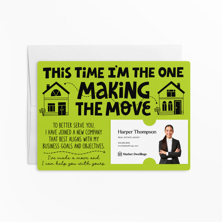 Set of "This Time I'm the One Making the Move" Mailer | Envelopes Included | M92-M003 Mailer Market Dwellings GREEN APPLE