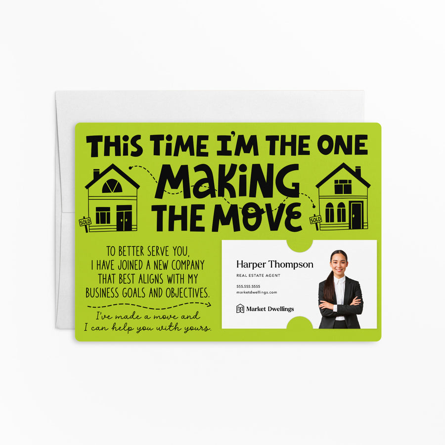 Set of "This Time I'm the One Making the Move" Mailer | Envelopes Included | M92-M003 Mailer Market Dwellings GREEN APPLE