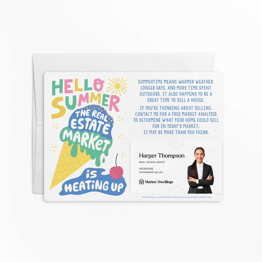 Set of "Hello Summer" Real Estate Double Sided Mailers | Envelopes Included | M93-M003 Mailer Market Dwellings