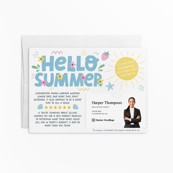 Set of "Hello Summer" Real Estate Neighbor Mailers | Envelopes Included | M95-M003 Mailer Market Dwellings