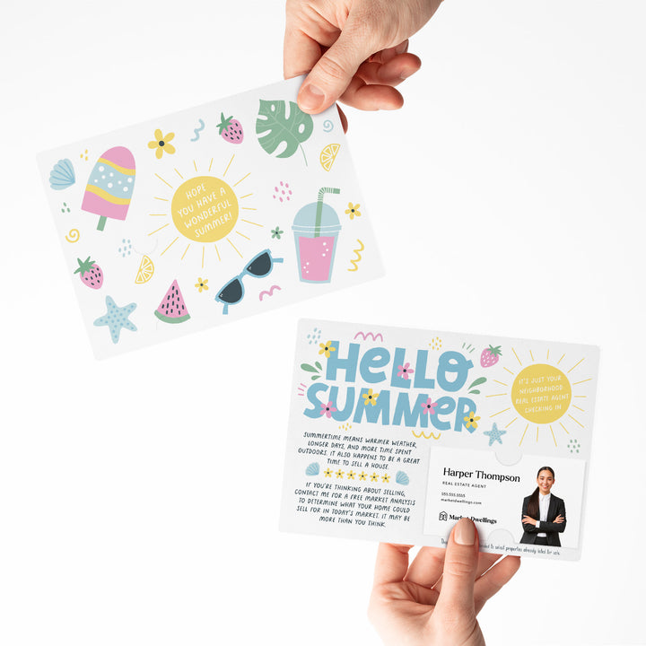 Set of "Hello Summer" Real Estate Neighbor Mailers | Envelopes Included | M95-M003 Mailer Market Dwellings