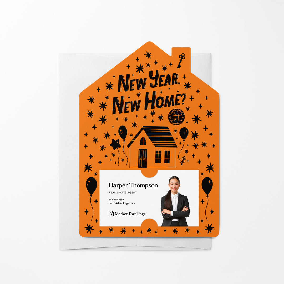 Set of New Year, New Home? | New Year Mailers | Envelopes Included | M95-M001 Mailer Market Dwellings CARROT