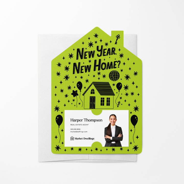 Set of New Year, New Home? | New Year Mailers | Envelopes Included | M95-M001 Mailer Market Dwellings GREEN APPLE