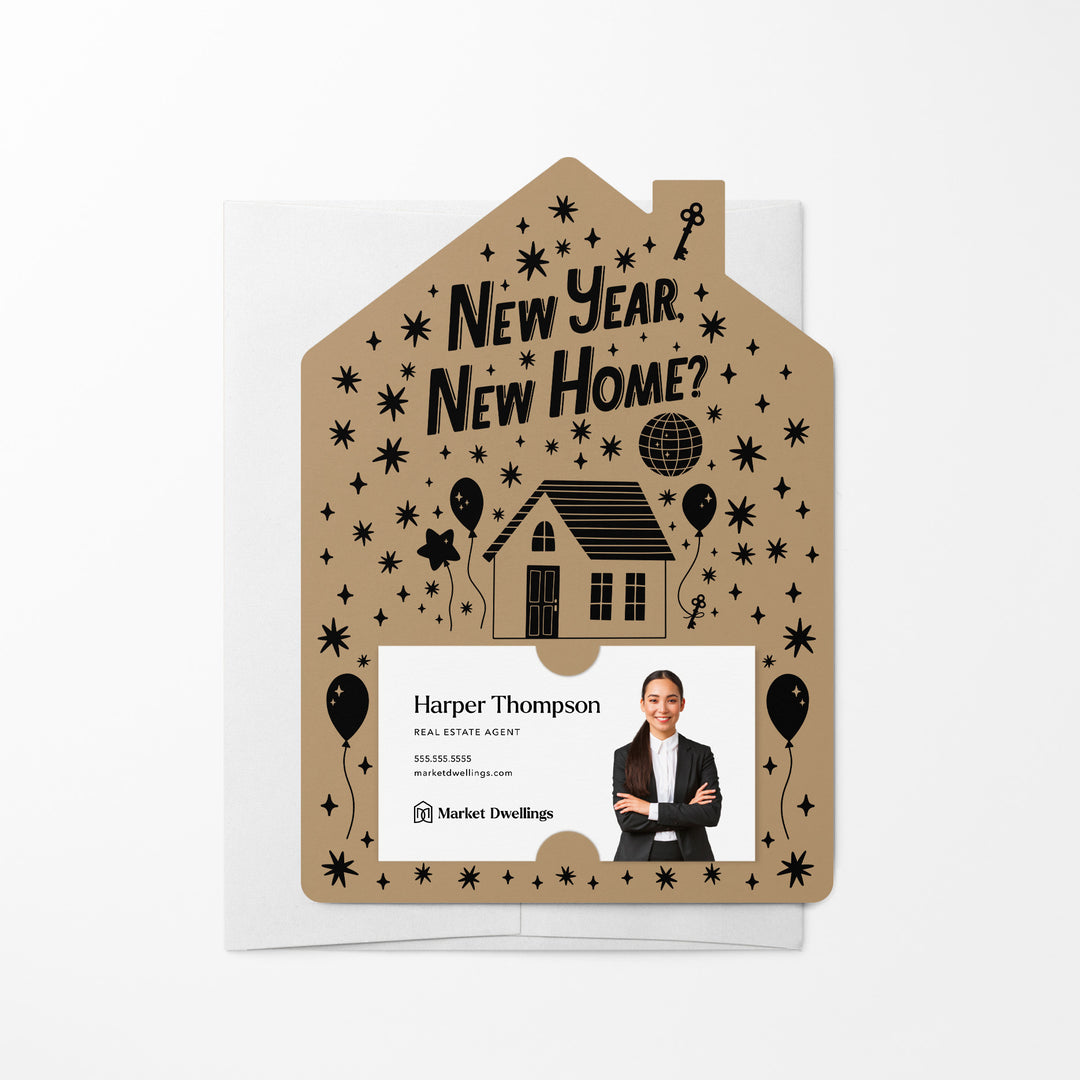 Set of New Year, New Home? | New Year Mailers | Envelopes Included | M95-M001 Mailer Market Dwellings KRAFT