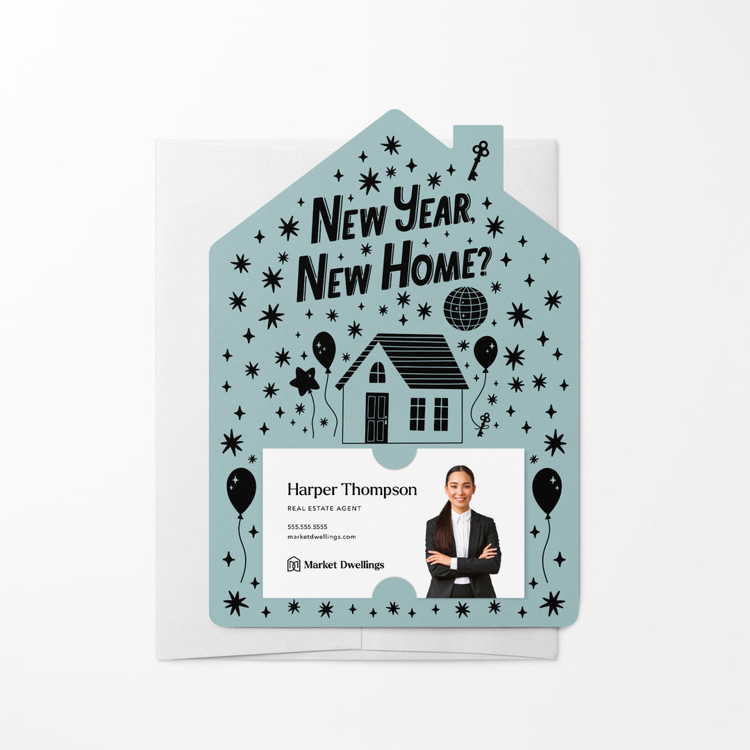 Set of New Year, New Home? | New Year Mailers | Envelopes Included | M95-M001 Mailer Market Dwellings LIGHT BLUE