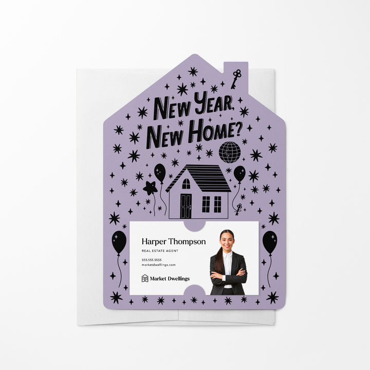 Set of New Year, New Home? | New Year Mailers | Envelopes Included | M95-M001 Mailer Market Dwellings LIGHT PURPLE