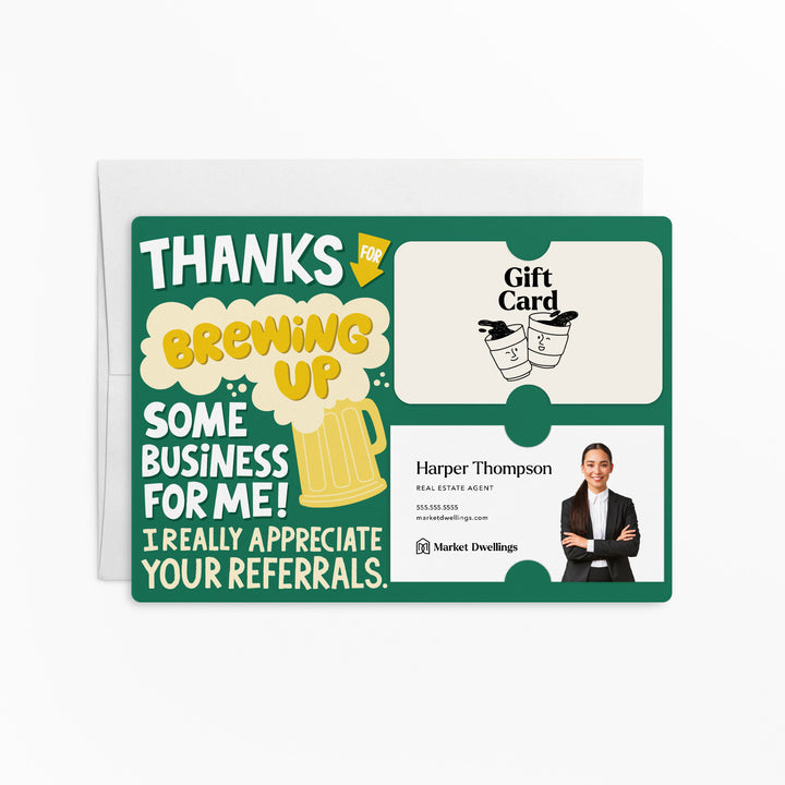 Set of Thanks For Brewing Up Some Business For Me! | Mailers | Envelopes Included | M96-M008-AB Mailer Market Dwellings GREEN