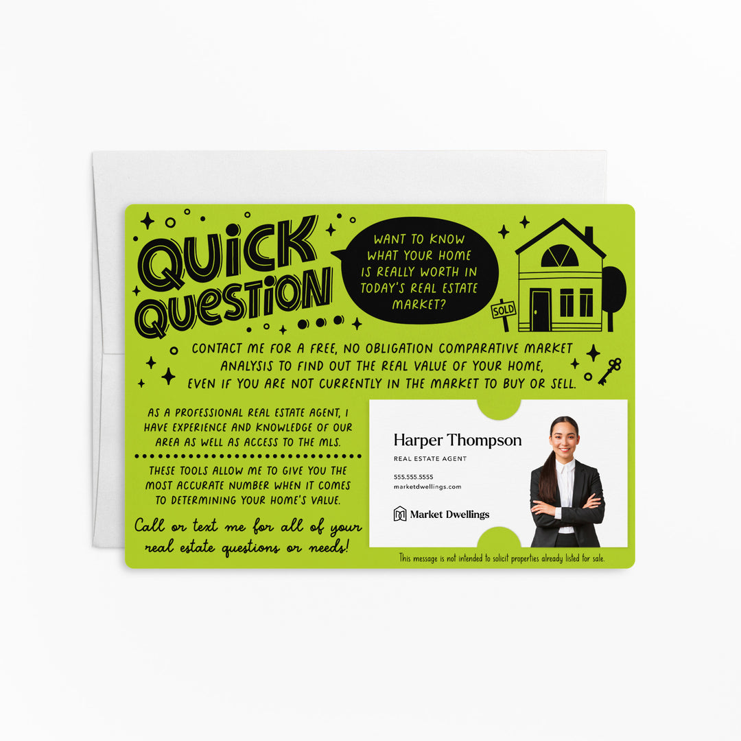 Quick Question Market Analysis Mailers for Real Estate Agents Mailers | Envelopes Included | M98-M003 Mailer Market Dwellings GREEN APPLE