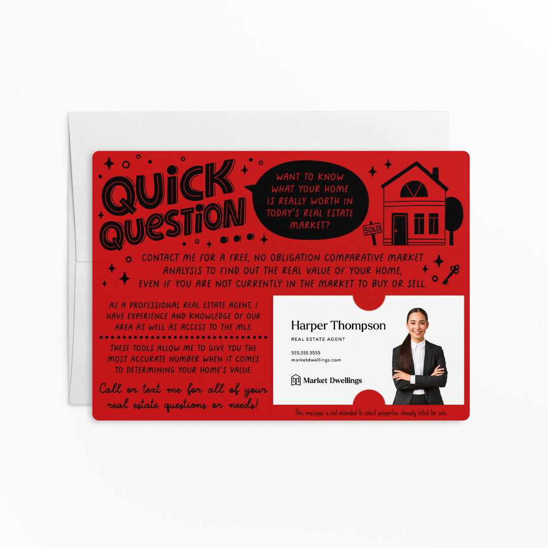 Quick Question Market Analysis Mailers for Real Estate Agents Mailers | Envelopes Included | M98-M003 Mailer Market Dwellings SCARLET