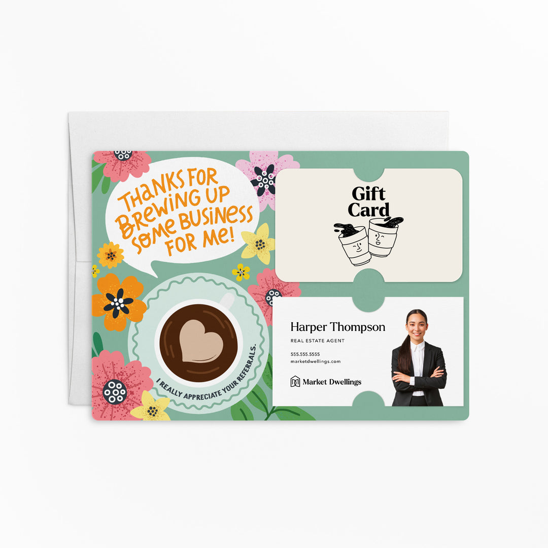 Set of Thanks For Brewing Up Some Business For Me! | Mailers | Envelopes Included | M98-M008-AB Mailer Market Dwellings FLORAL