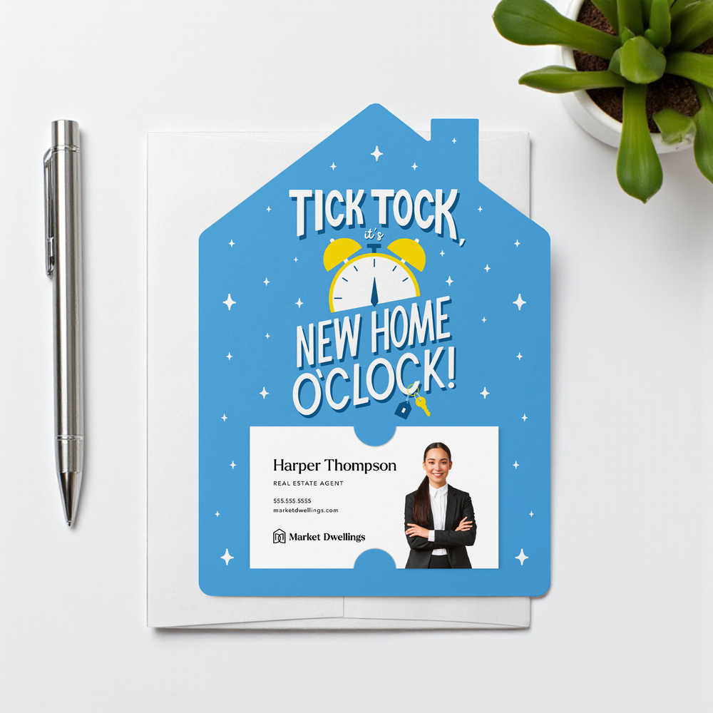 Set of Tick Tock, It's New Home O'Clock! | Mailers | Envelopes Included | M292-M001-AB Mailer Market Dwellings