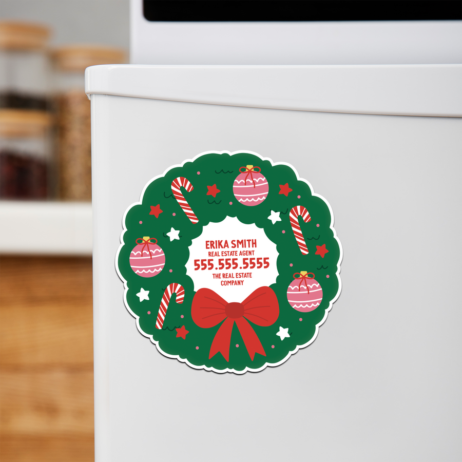 Customizable | Holiday Wreath Refrigerator Magnets | DSM-21-AB Magnet Market Dwellings ORNAMENT  