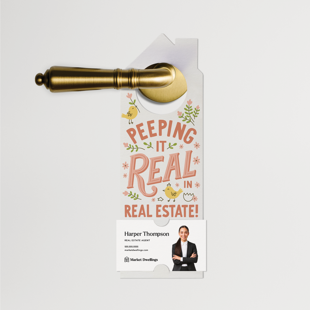 Peeping It Real In Real Estate! | Easter Spring Door Hangers | 345-DH002 Door Hanger Market Dwellings   