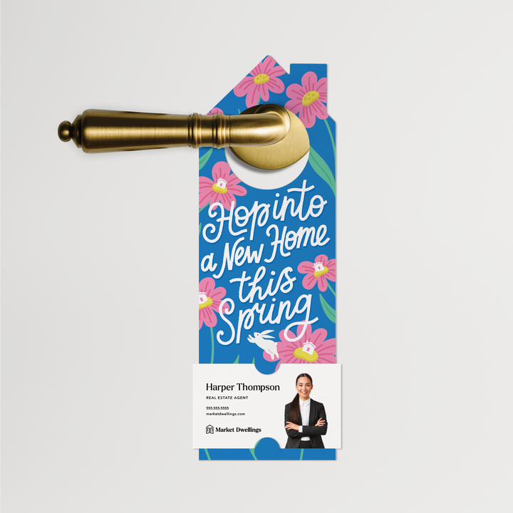 Hop Into A New Home This Spring! | Easter Spring Door Hangers | 343-DH002 Door Hanger Market Dwellings   