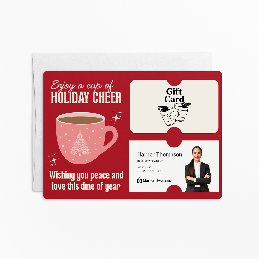 Set of Enjoy a Cup of Holiday Cheer Gift Card & Business Card Holder Mailers | Envelopes Included Mailer Market Dwellings REGAL RED