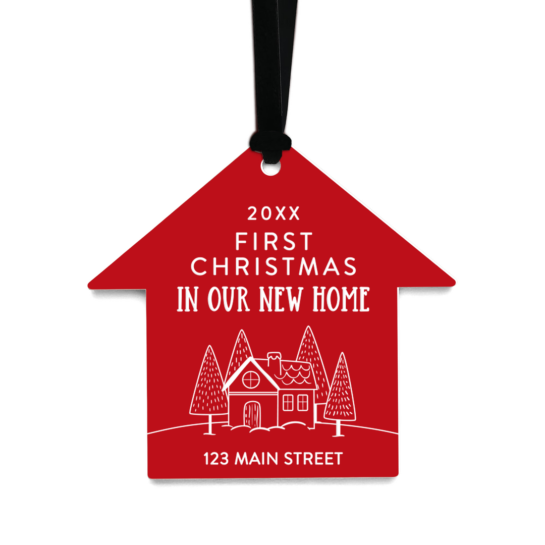 Customizable | First Christmas In Our New Home Ornaments Ornament Market Dwellings RED BLACK