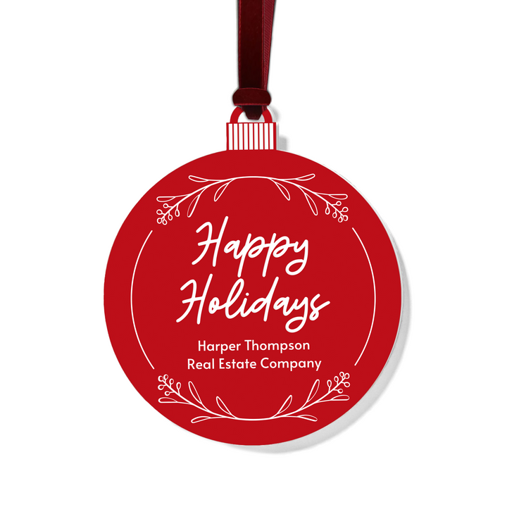 Customizable | Happy Holidays Ornament Ornament Market Dwellings RED BURGUNDY