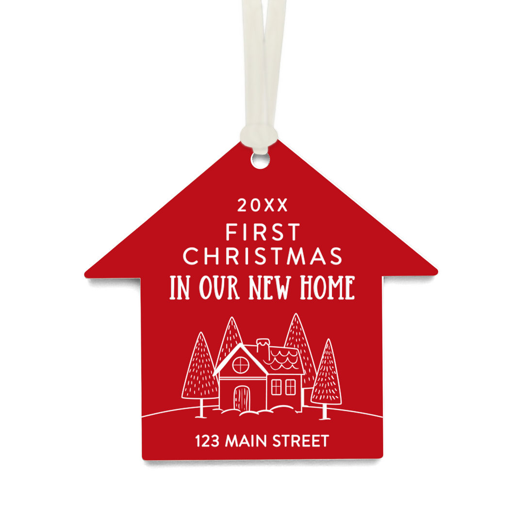 Customizable | First Christmas In Our New Home Ornaments Ornament Market Dwellings RED CREAM