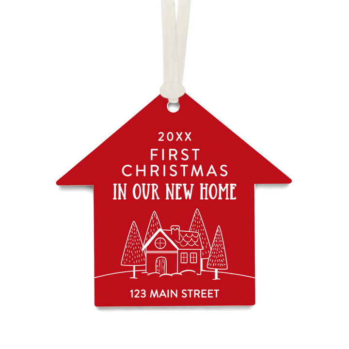 Customizable | First Christmas In Our New Home Ornaments Ornament Market Dwellings RED CREAM