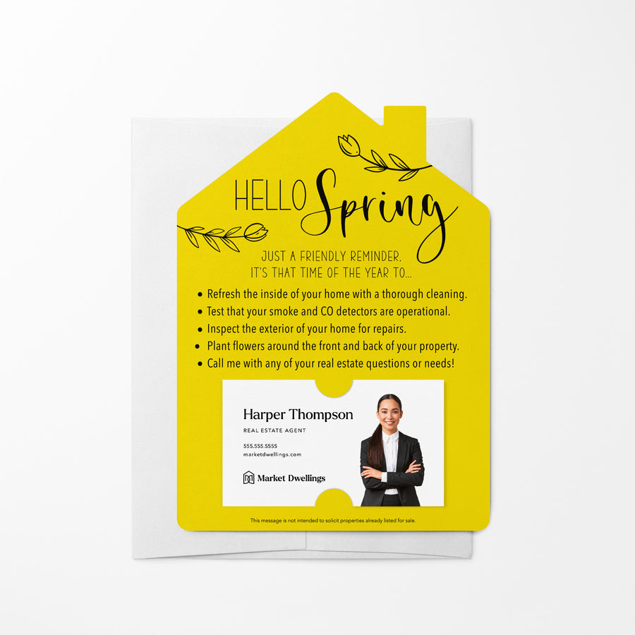 Set of Hello Spring Spring Checklist Real Estate Mailers | Envelopes Included | S1-M001 Mailer Market Dwellings LEMON