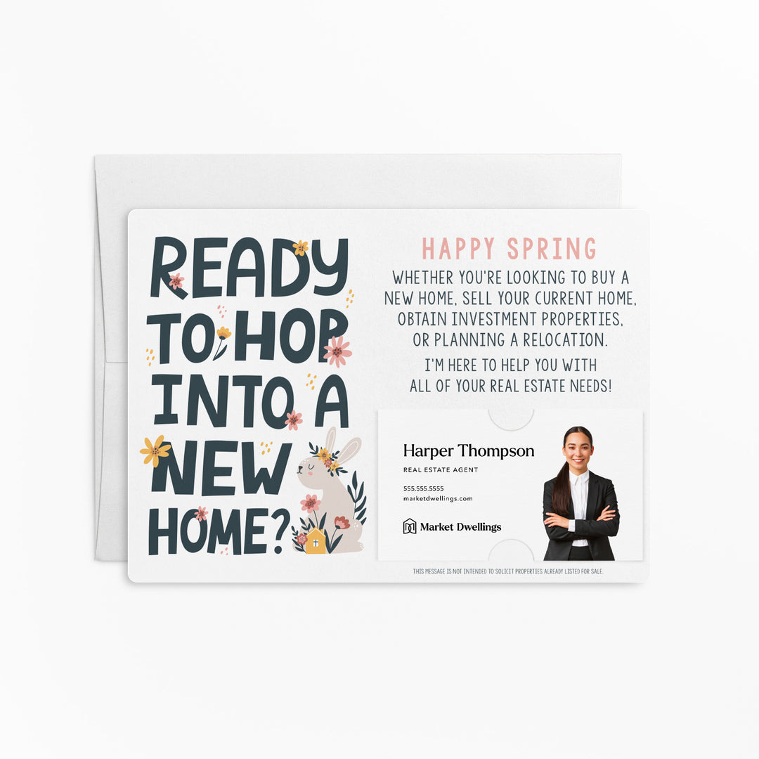 Set of "Ready to Hop Into a New Home?" Double-Sided Mailers | Envelopes Included | Easter | S1-M003 Mailer Market Dwellings