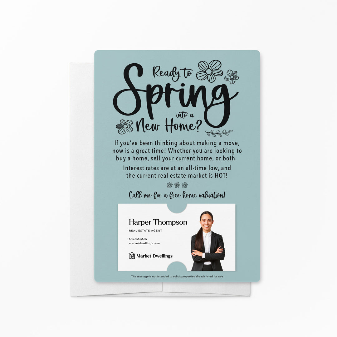 Set of "Ready to Spring into a New Home?" Real Estate Mailer | Envelopes Included | S1-M007 Mailer Market Dwellings LIGHT BLUE