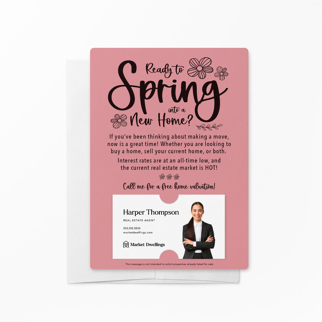 Set of "Ready to Spring into a New Home?" Real Estate Mailer | Envelopes Included | S1-M007 Mailer Market Dwellings LIGHT PINK