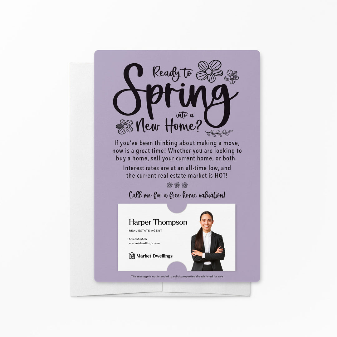 Set of "Ready to Spring into a New Home?" Real Estate Mailer | Envelopes Included | S1-M007 Mailer Market Dwellings LIGHT PURPLE