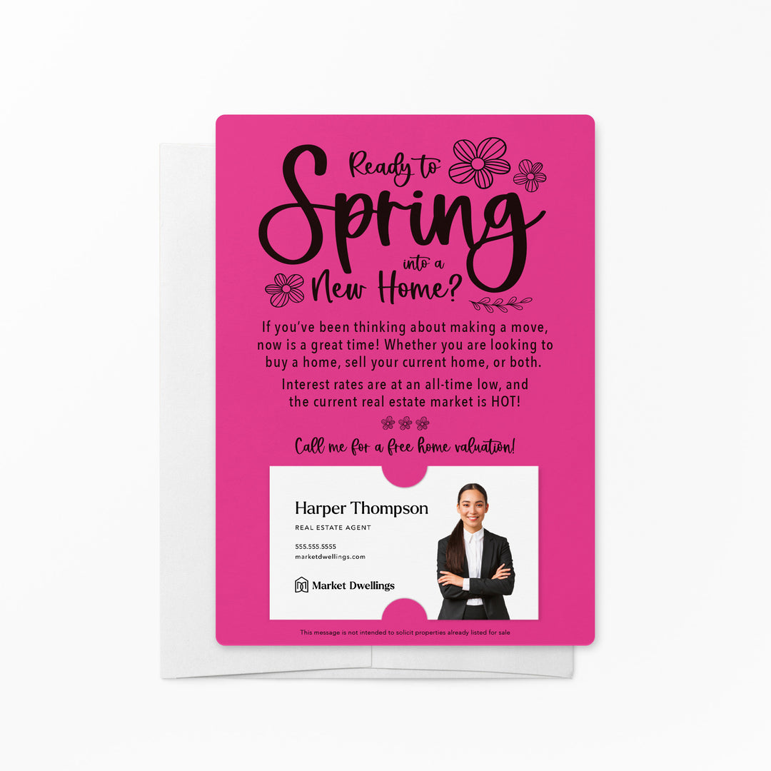 Set of "Ready to Spring into a New Home?" Real Estate Mailer | Envelopes Included | S1-M007 Mailer Market Dwellings RAZZLE BERRY