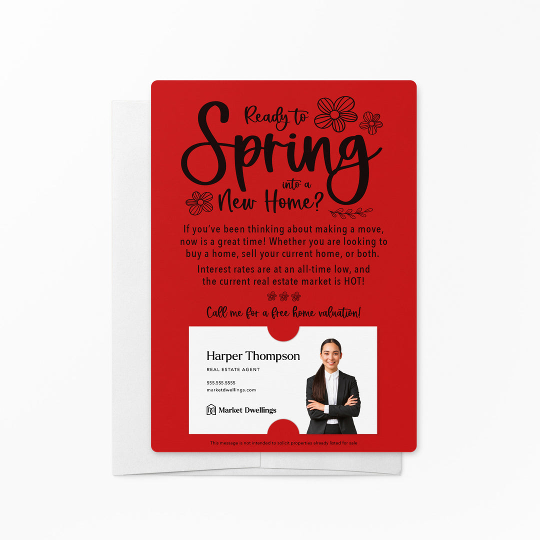 Set of "Ready to Spring into a New Home?" Real Estate Mailer | Envelopes Included | S1-M007 Mailer Market Dwellings SCARLET