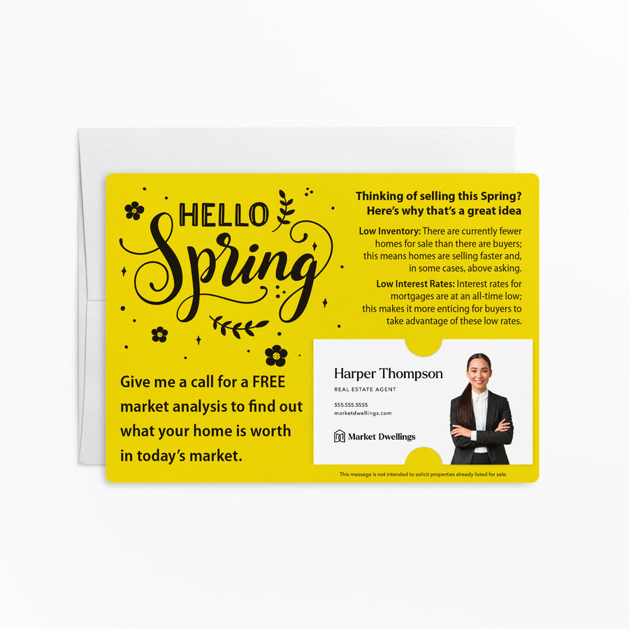 Set of "Hello Spring" Low Inventory Real Estate Mailer | Envelopes Included | S2-M003 Mailer Market Dwellings LEMON