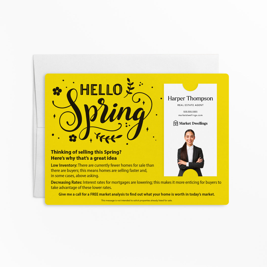 Vertical | Set of "Hello Spring" Low Inventory Real Estate Mailer | Envelopes Included | S2-M005 Mailer Market Dwellings LEMON