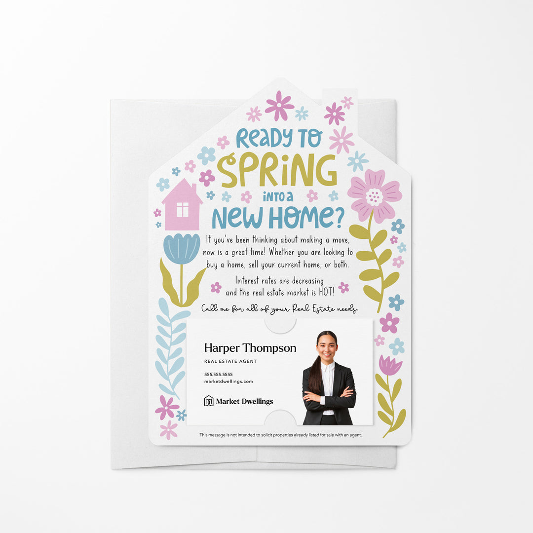 Set of Ready to Spring into a New Home? Colorful Real Estate Mailer | Envelopes Included | S2-M001 Mailer Market Dwellings