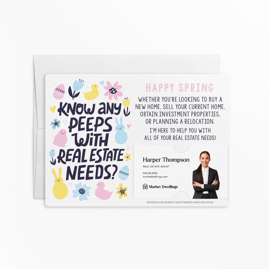 Set of Know Any Peeps with Real Estate Needs? | Envelopes Included | Easter | S3-M003 Mailer Market Dwellings