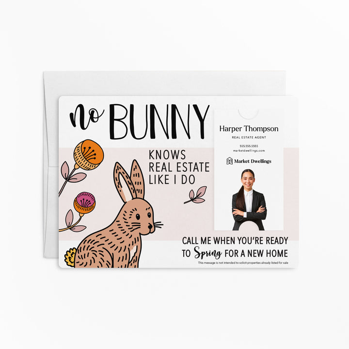 Vertical | Set of "No Bunny Knows Real Estate Like I Do" Double Sided Mailers | Envelopes Included | Easter | S3-M005 Mailer Market Dwellings