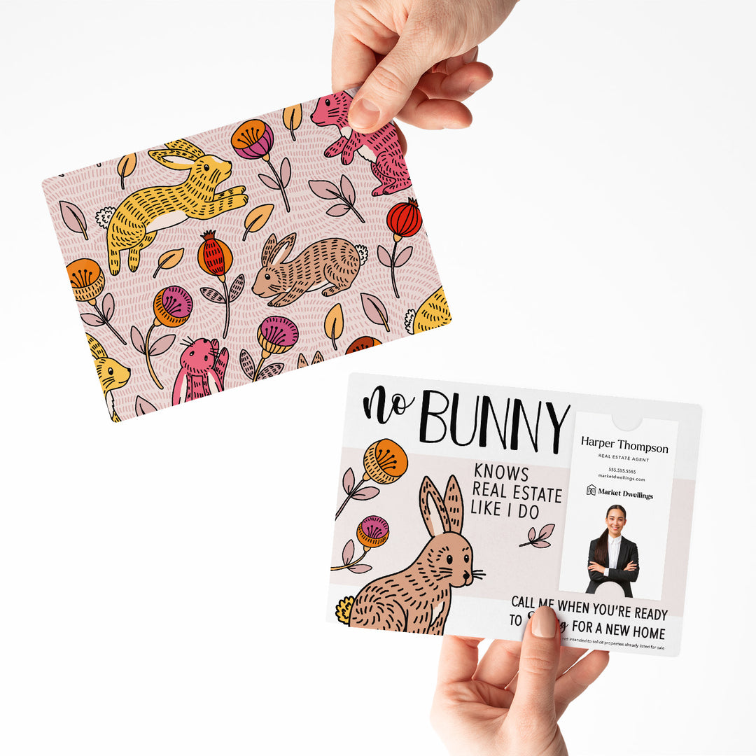 Vertical | Set of "No Bunny Knows Real Estate Like I Do" Double Sided Mailers | Envelopes Included | Easter | S3-M005 Mailer Market Dwellings