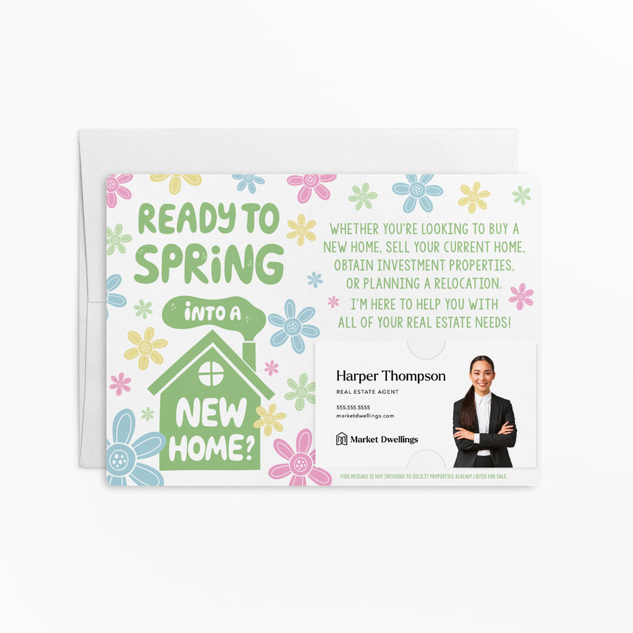 Set of "Ready to Spring Into a New Home?" Double-Sided Mailers | Envelopes Included | Easter | S4-M003 Mailer Market Dwellings