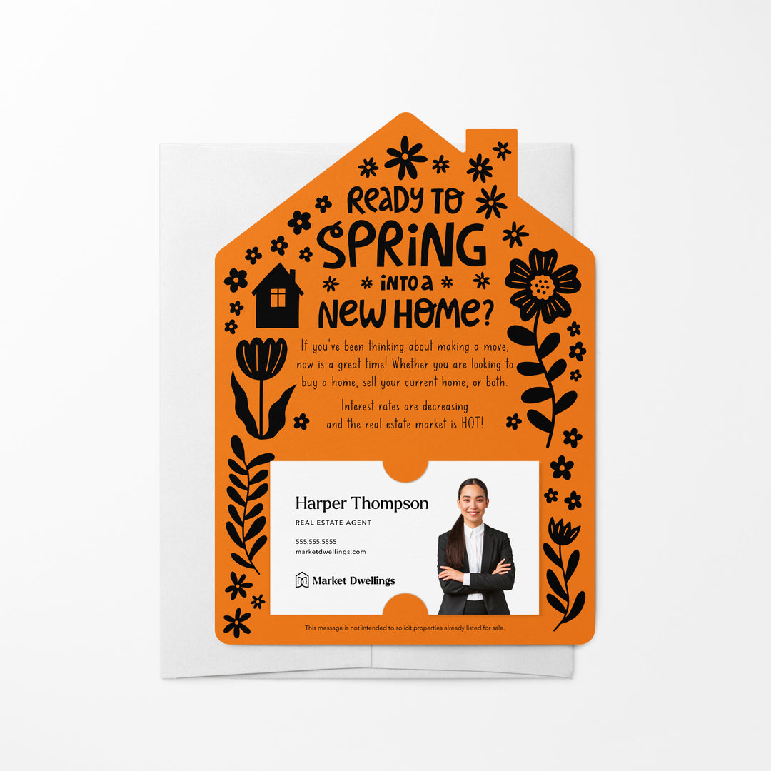 Set of Ready to Spring into a New Home? Real Estate Mailers | Envelopes Included | S4-M001 Mailer Market Dwellings CARROT