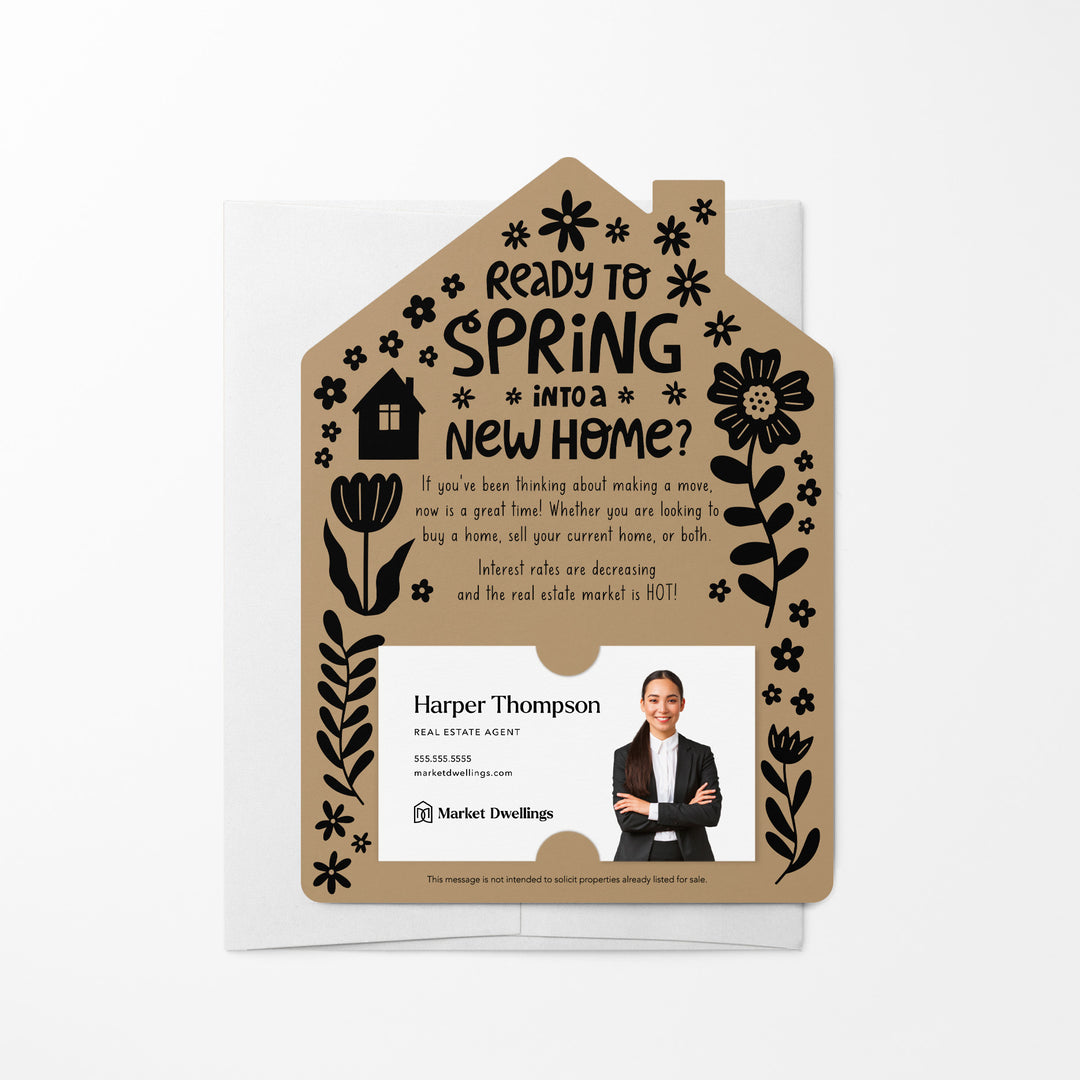 Set of Ready to Spring into a New Home? Real Estate Mailers | Envelopes Included | S4-M001 Mailer Market Dwellings KRAFT