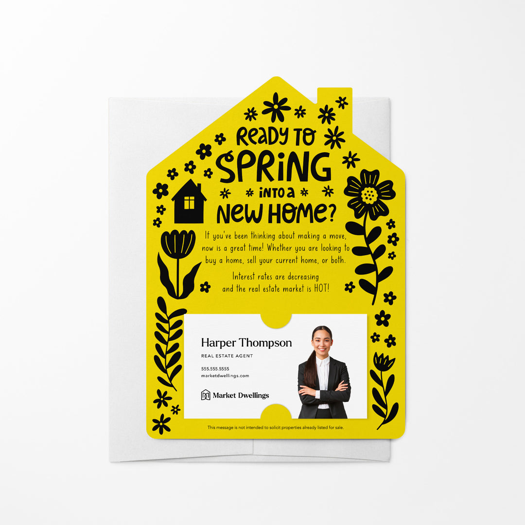 Set of Ready to Spring into a New Home? Real Estate Mailers | Envelopes Included | S4-M001 Mailer Market Dwellings LEMON