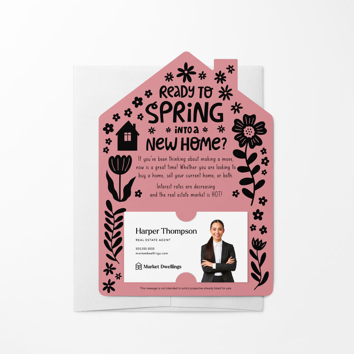 Set of Ready to Spring into a New Home? Real Estate Mailers | Envelopes Included | S4-M001 Mailer Market Dwellings LIGHT PINK