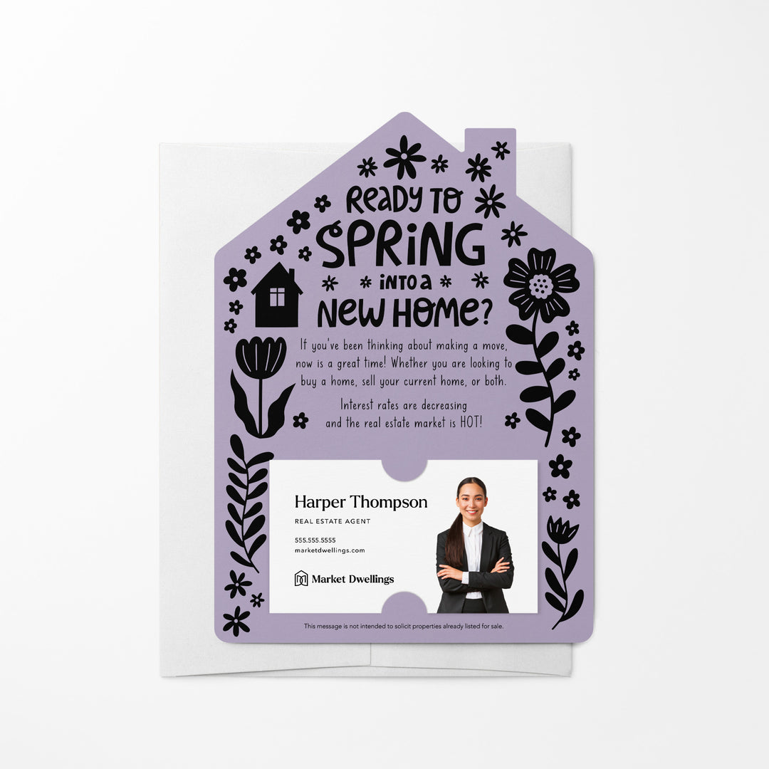 Set of Ready to Spring into a New Home? Real Estate Mailers | Envelopes Included | S4-M001 Mailer Market Dwellings LIGHT PURPLE