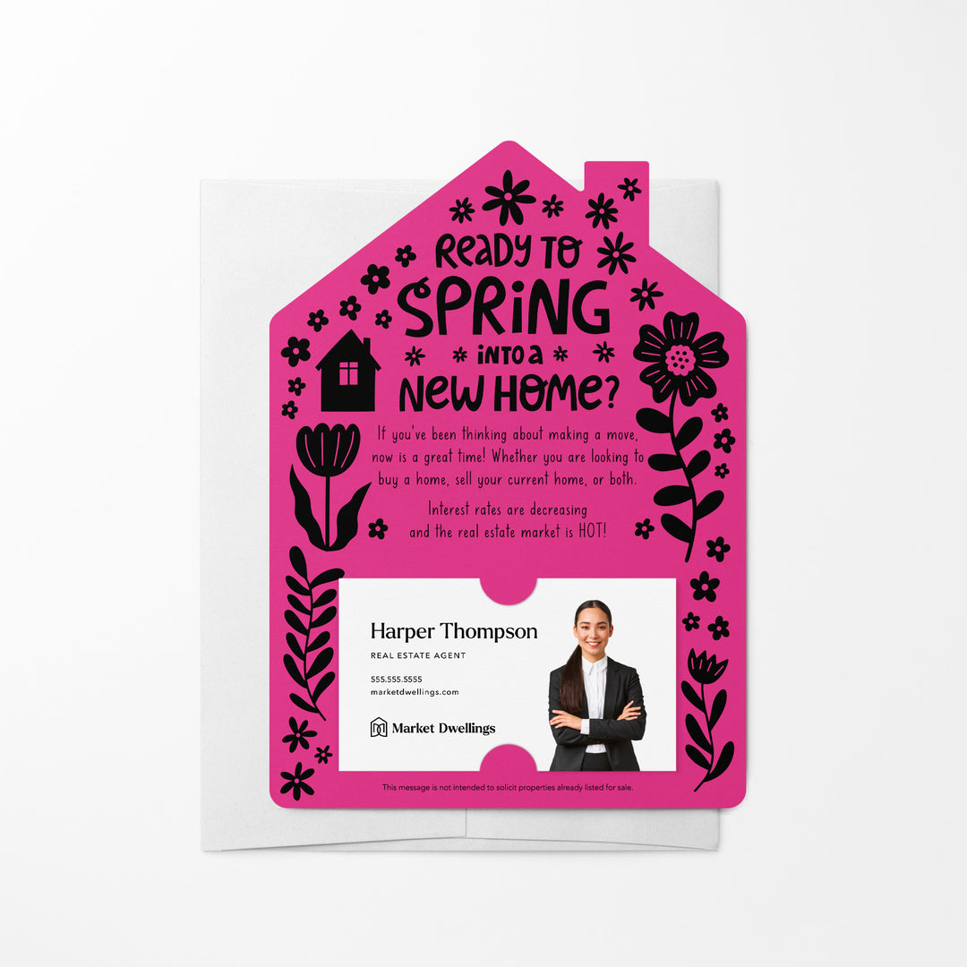 Set of Ready to Spring into a New Home? Real Estate Mailers | Envelopes Included | S4-M001 Mailer Market Dwellings RAZZLE BERRY