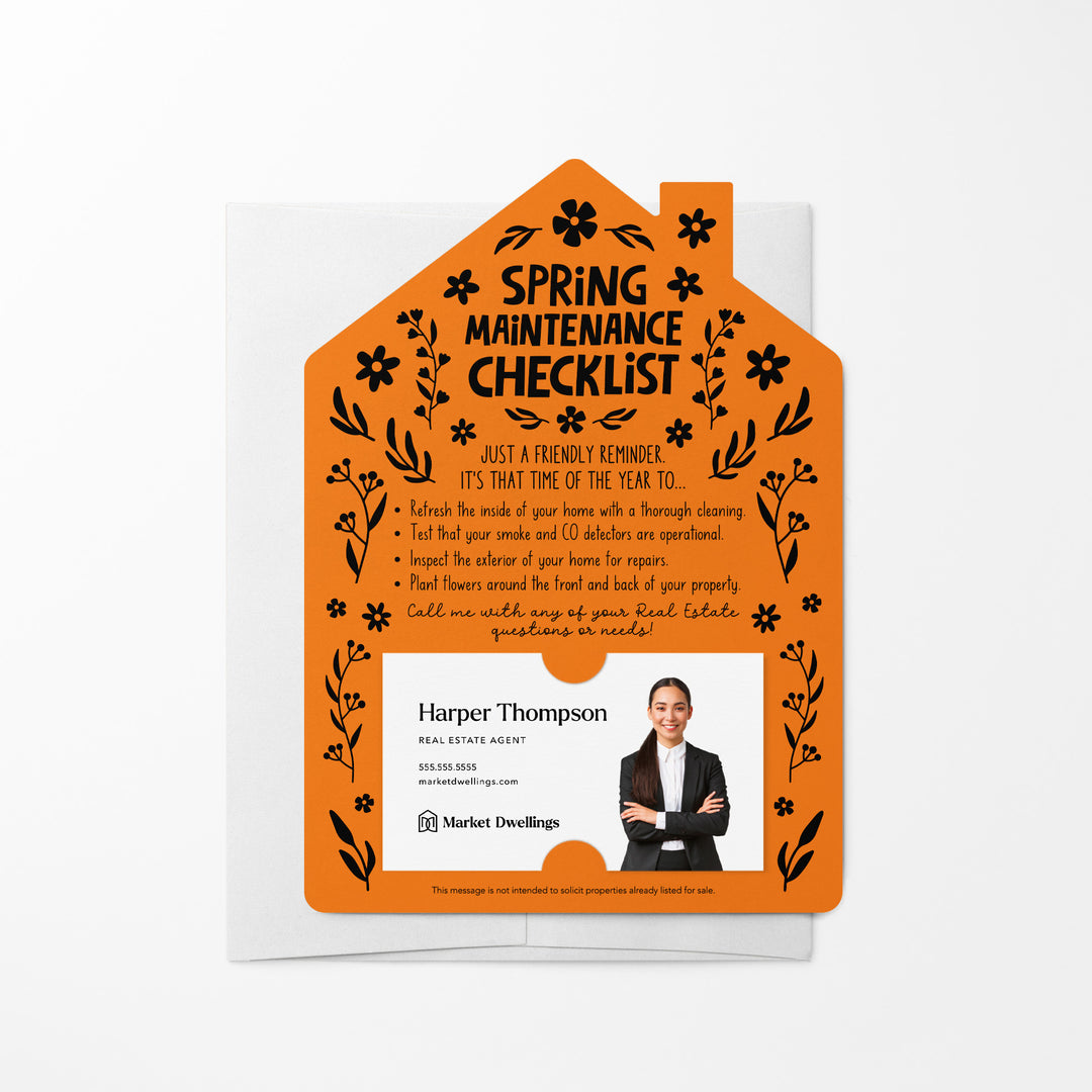 Set of Spring Maintenance Checklist Real Estate Mailers | Envelopes Included | S5-M001 Mailer Market Dwellings CARROT