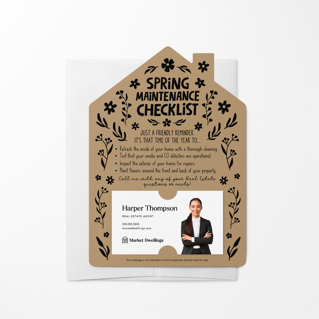 Set of Spring Maintenance Checklist Real Estate Mailers | Envelopes Included | S5-M001 Mailer Market Dwellings KRAFT