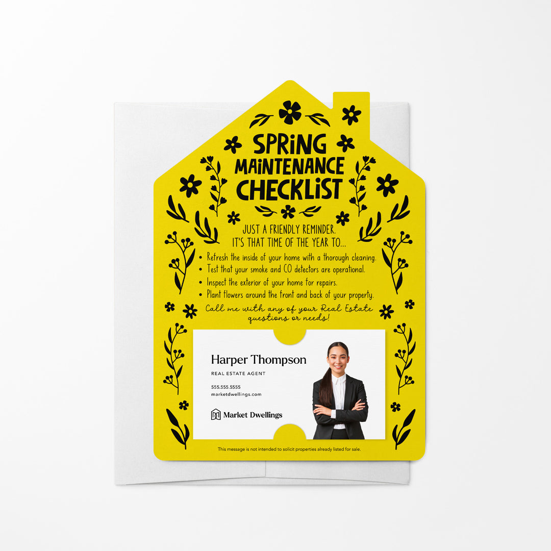 Set of Spring Maintenance Checklist Real Estate Mailers | Envelopes Included | S5-M001 Mailer Market Dwellings LEMON